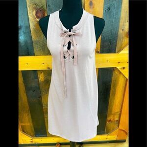 Ginger G sleeveless lace up front French terry shift style dress, dusty rose